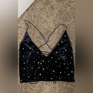 Navy Blue Stars Tie Crop Top